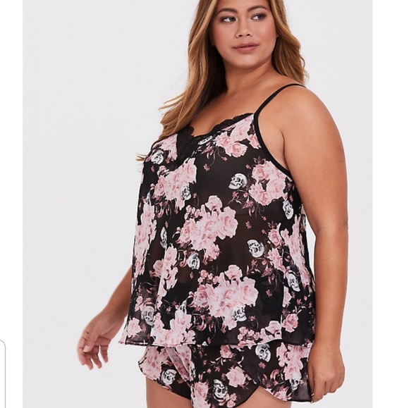 Black & Pink Floral Skull Chiffon Cami - Picture 3 of 4